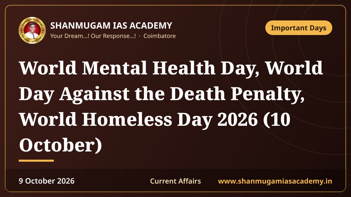 World Mental Health Day, World Day Against the Death Penalty, World Homeless Day 2026 (10 October)