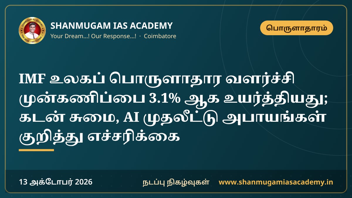 IMF உலகப் பொருளாதார வளர்ச்சி முன்கணிப்பை 3.1% ஆக உயர்த்தியது; கடன் சுமை, AI முதலீட்டு அபாயங்கள் குறித்து எச்சரிக்கை