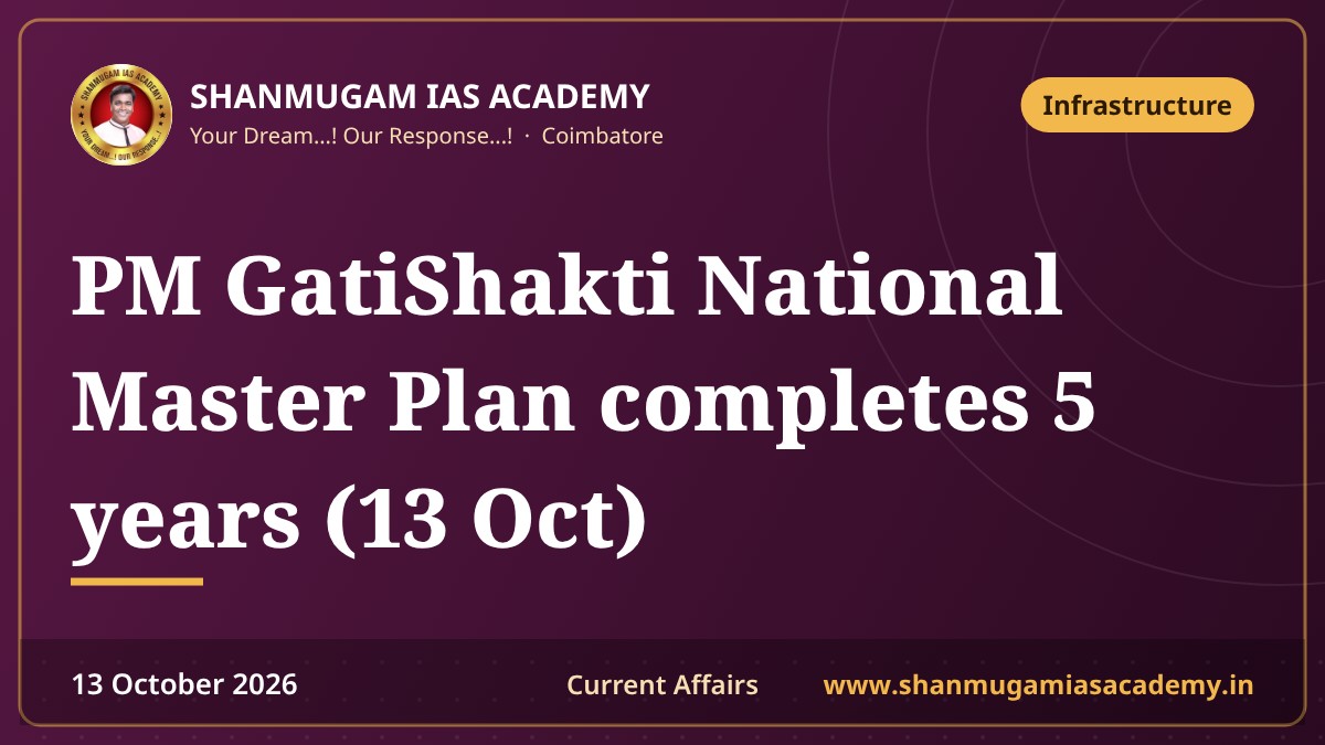 PM GatiShakti National Master Plan completes 5 years (13 Oct)