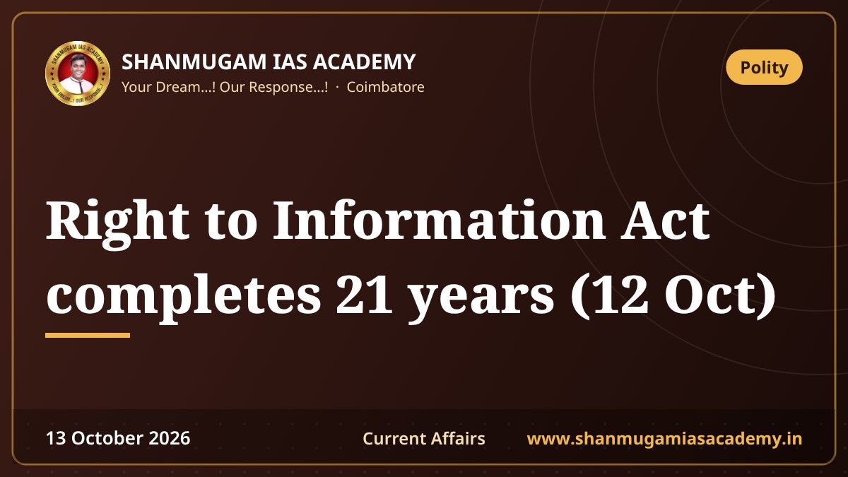 Right to Information Act completes 21 years (12 Oct)