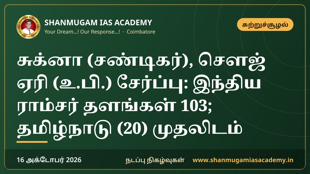 சுக்னா (சண்டிகர்), சௌஜ் ஏரி (உ.பி.) சேர்ப்பு: இந்திய ராம்சர் தளங்கள் 103; தமிழ்நாடு (20) முதலிடம்