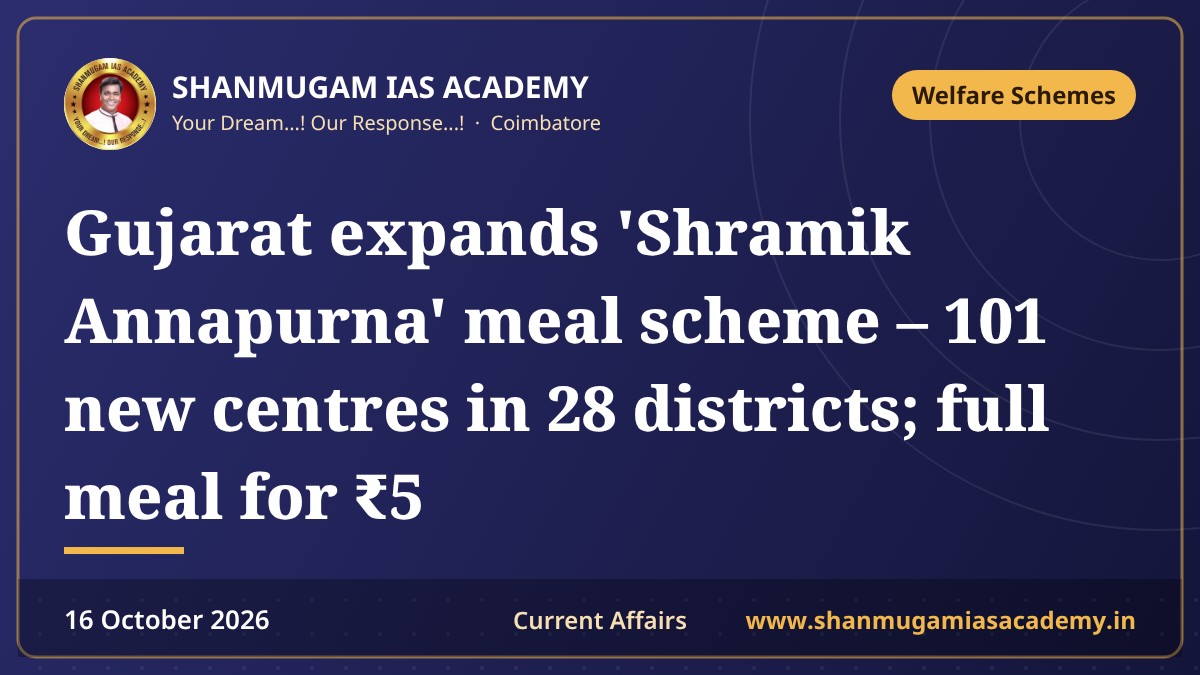 Gujarat expands 'Shramik Annapurna' meal scheme – 101 new centres in 28 districts; full meal for ₹5
