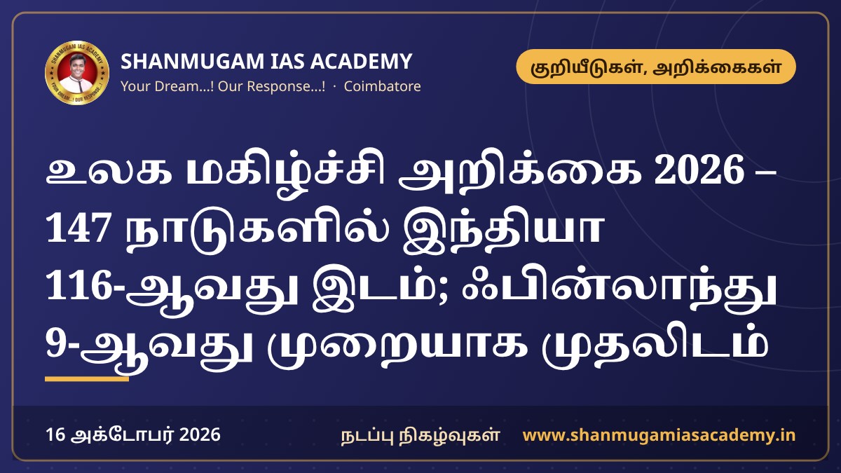 உலக மகிழ்ச்சி அறிக்கை 2026 – 147 நாடுகளில் இந்தியா 116-ஆவது இடம்; ஃபின்லாந்து 9-ஆவது முறையாக முதலிடம்