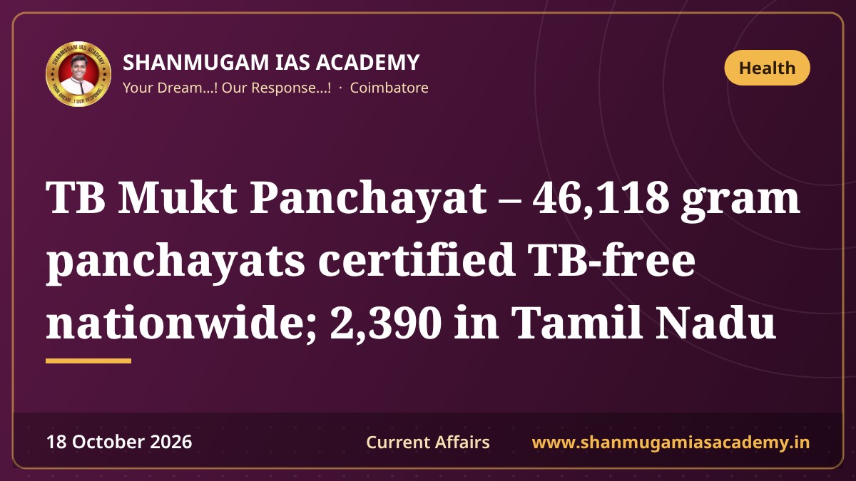 TB Mukt Panchayat – 46,118 gram panchayats certified TB-free nationwide; 2,390 in Tamil Nadu