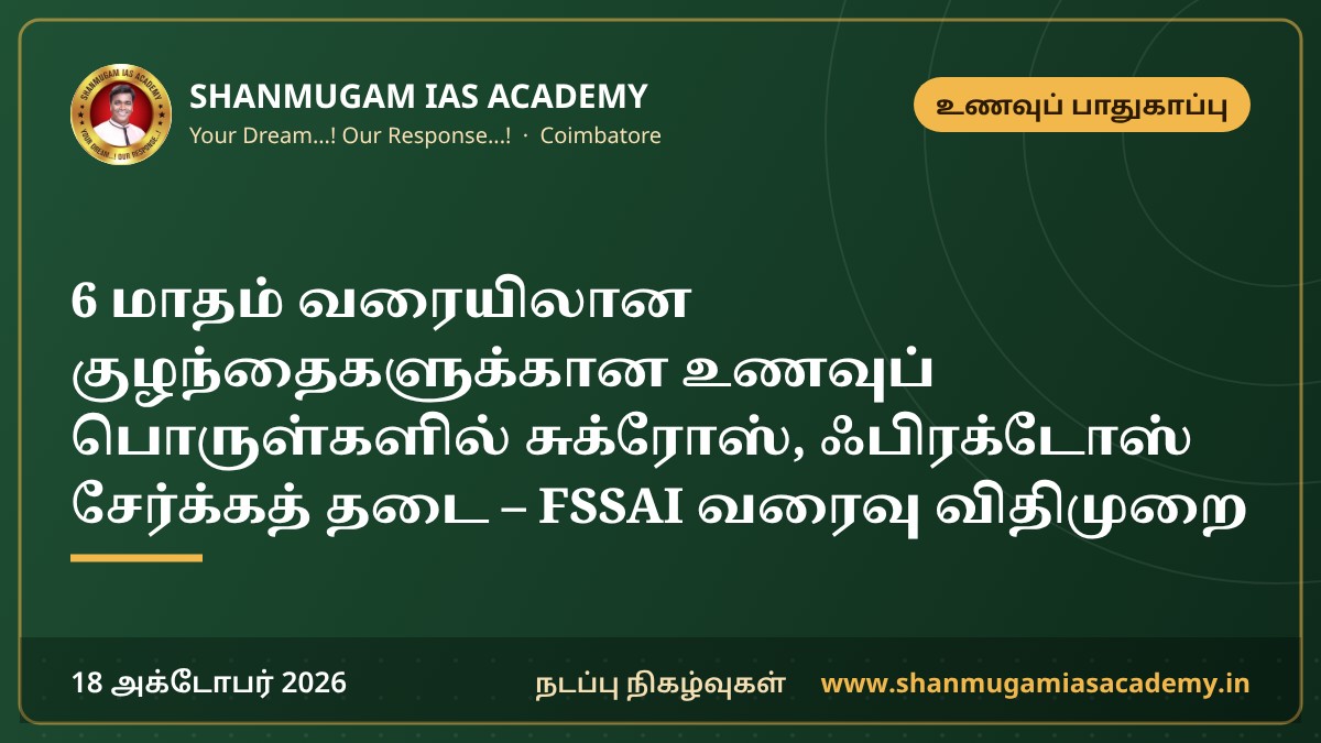 6 மாதம் வரையிலான குழந்தைகளுக்கான உணவுப் பொருள்களில் சுக்ரோஸ், ஃபிரக்டோஸ் சேர்க்கத் தடை – FSSAI வரைவு விதிமுறை