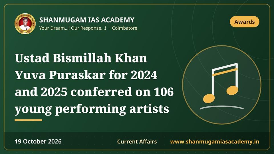 Ustad Bismillah Khan Yuva Puraskar for 2024 and 2025 conferred on 106 young performing artists