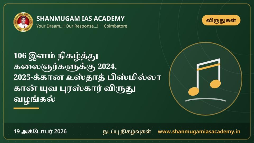 106 இளம் நிகழ்த்து கலைஞர்களுக்கு 2024, 2025-க்கான உஸ்தாத் பிஸ்மில்லா கான் யுவ புரஸ்கார் விருது வழங்கல்