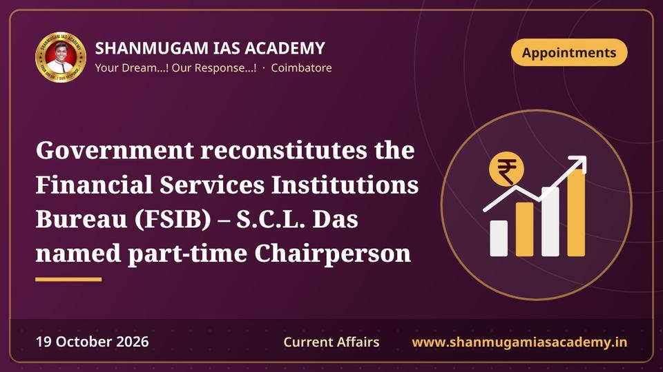 Government reconstitutes the Financial Services Institutions Bureau (FSIB) – S.C.L. Das named part-time Chairperson