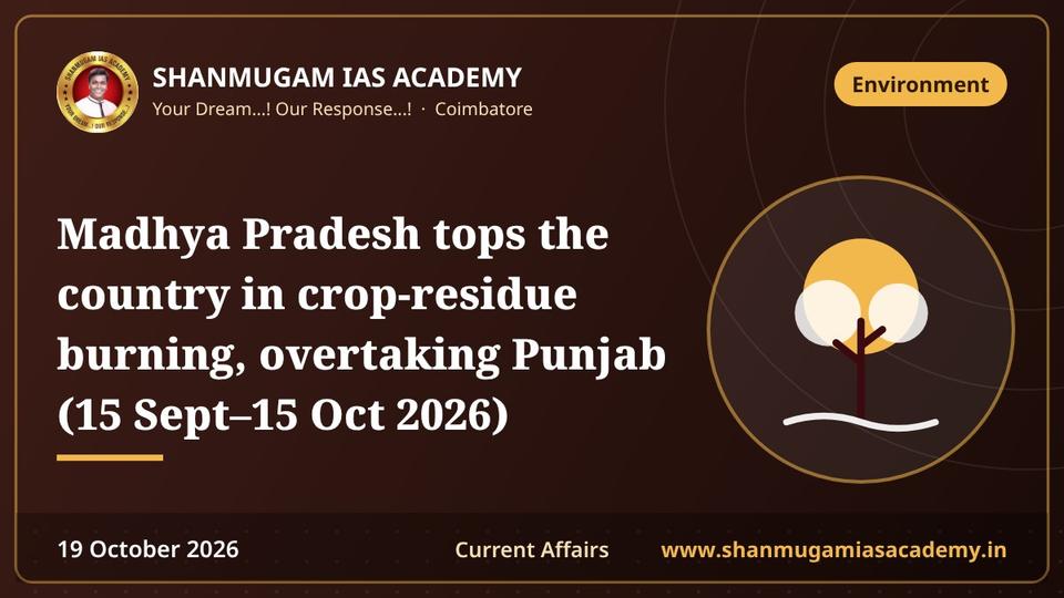 Madhya Pradesh tops the country in crop-residue burning, overtaking Punjab (15 Sept–15 Oct 2026)