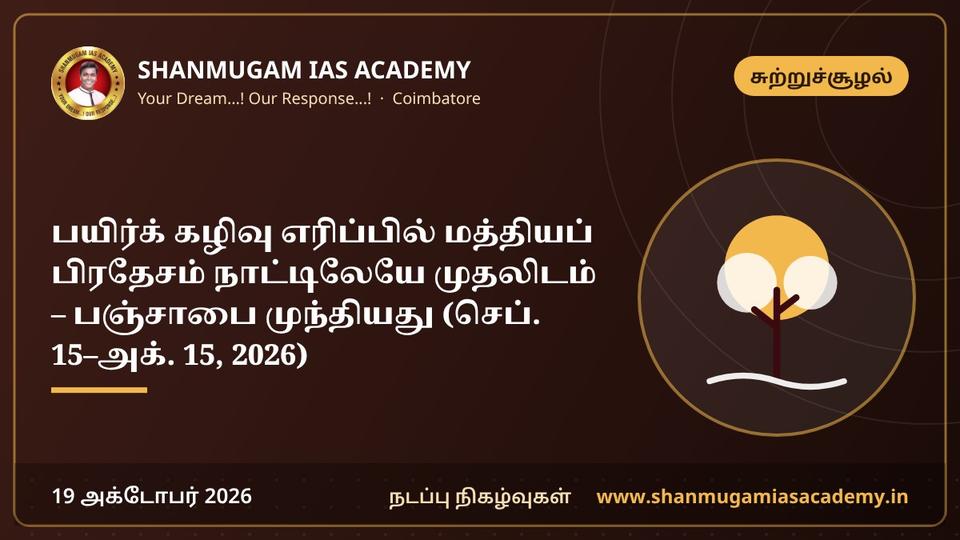 பயிர்க் கழிவு எரிப்பில் மத்தியப் பிரதேசம் நாட்டிலேயே முதலிடம் – பஞ்சாபை முந்தியது (செப். 15–அக். 15, 2026)