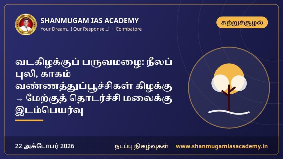 வடகிழக்குப் பருவமழை: நீலப் புலி, காகம் வண்ணத்துப்பூச்சிகள் கிழக்கு → மேற்குத் தொடர்ச்சி மலைக்கு இடம்பெயர்வு