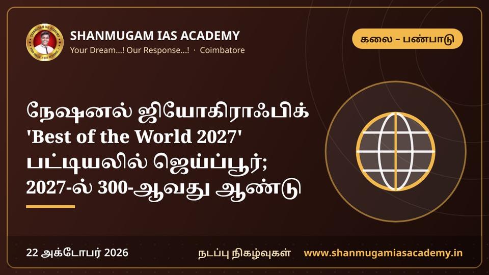 நேஷனல் ஜியோகிராஃபிக் 'Best of the World 2027' பட்டியலில் ஜெய்ப்பூர்; 2027-ல் 300-ஆவது ஆண்டு