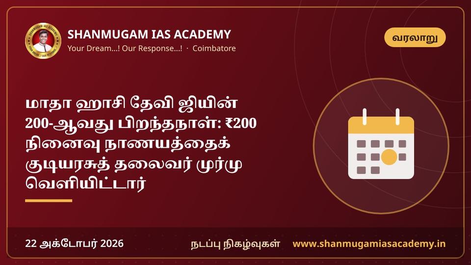 மாதா ஹாசி தேவி ஜியின் 200-ஆவது பிறந்தநாள்: ₹200 நினைவு நாணயத்தைக் குடியரசுத் தலைவர் முர்மு வெளியிட்டார்