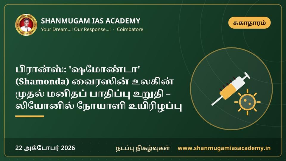 பிரான்ஸ்: 'ஷமோண்டா' (Shamonda) வைரஸின் உலகின் முதல் மனிதப் பாதிப்பு உறுதி – லியோனில் நோயாளி உயிரிழப்பு