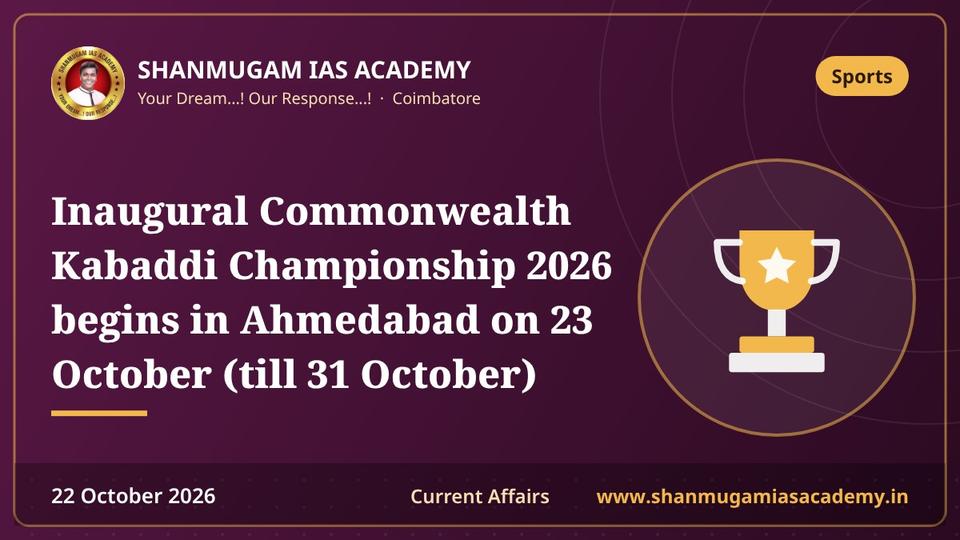 Inaugural Commonwealth Kabaddi Championship 2026 begins in Ahmedabad on 23 October (till 31 October)