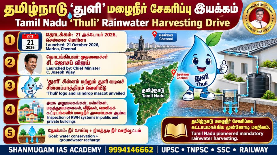 'துளி' – மாநிலம் தழுவிய மழைநீர் சேகரிப்பு விழிப்புணர்வு இயக்கத்தை முதல்வர் விஜய் தொடங்கினார்