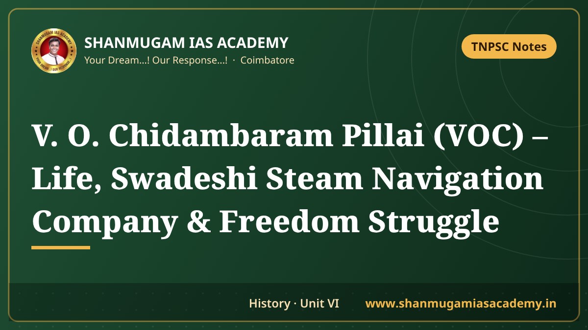 V. O. Chidambaram Pillai (VOC) – Life, Swadeshi Steam Navigation Company & Freedom Struggle | TNPSC Notes