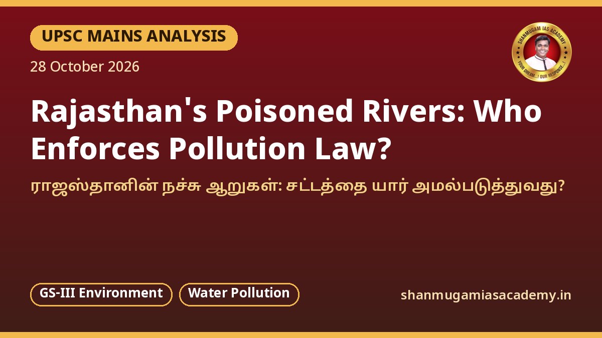 UPSC Mains பகுப்பாய்வு: ராஜஸ்தானின் நச்சு ஆறுகள் – தொழிற்சாலை மாசும் அரசின் ஒழுங்குமுறைத் திறனும்