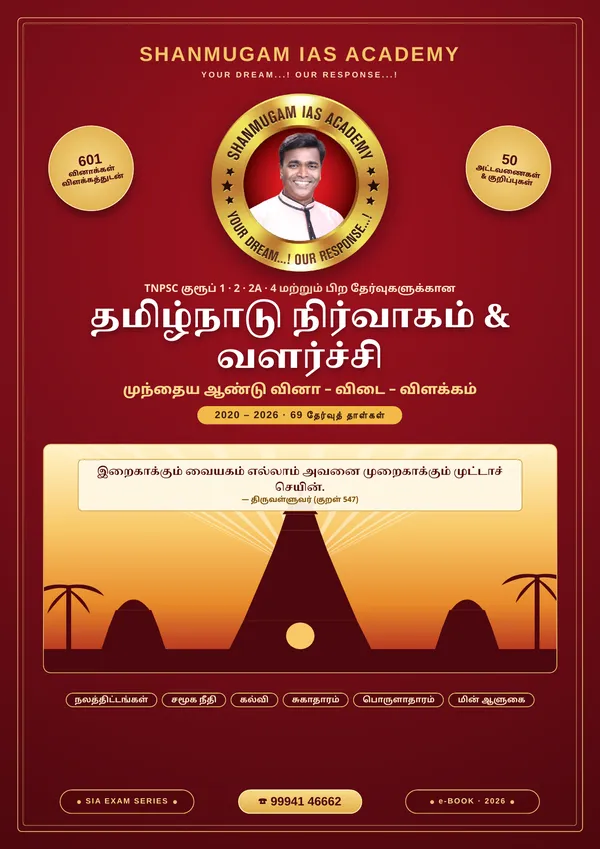 தமிழ்நாடு நிர்வாகம் & வளர்ச்சி — முந்தைய ஆண்டு வினா – விடை – விளக்கம் (2020 – 2026)