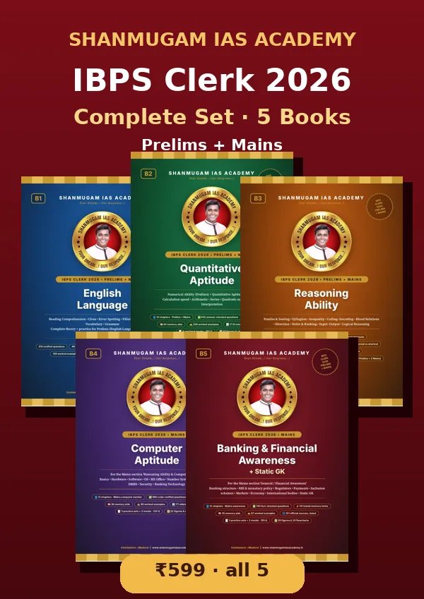 IBPS Clerk 2026 – Complete Set (5 Books, Prelims + Mains)
