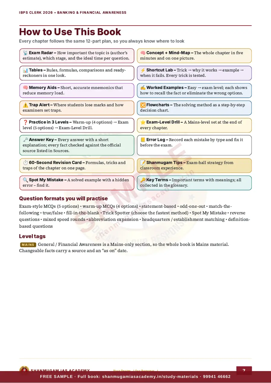 IBPS Clerk 2026 – Banking & Financial Awareness with Static GK (Prelims + Mains) – sample page 6