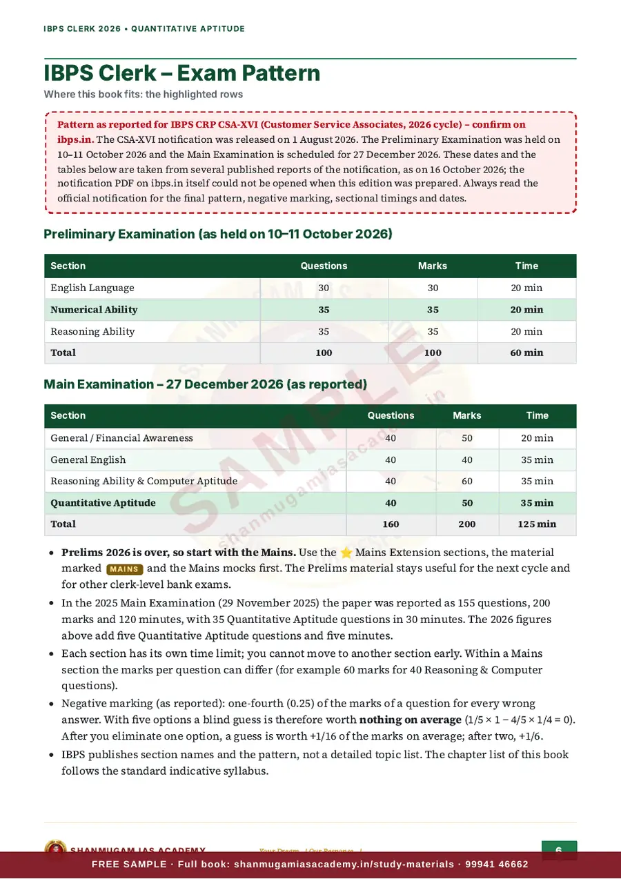 IBPS Clerk 2026 – Quantitative Aptitude (Prelims + Mains) – sample page 5