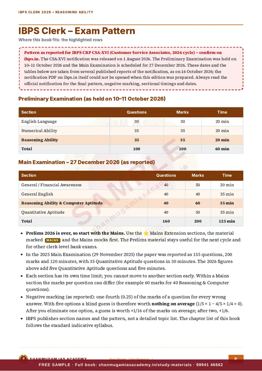 IBPS Clerk 2026 – Reasoning Ability (Prelims + Mains) – sample page 5