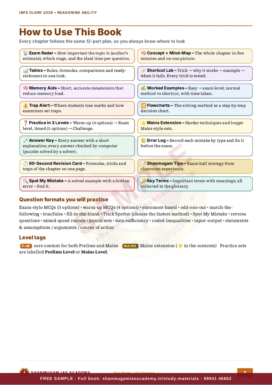 IBPS Clerk 2026 – Reasoning Ability (Prelims + Mains) – sample page 6