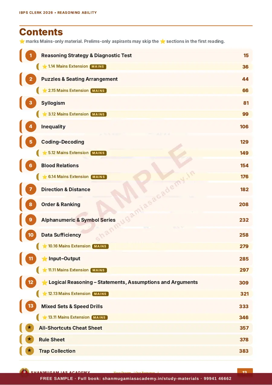 IBPS Clerk 2026 – Reasoning Ability (Prelims + Mains) – sample page 7