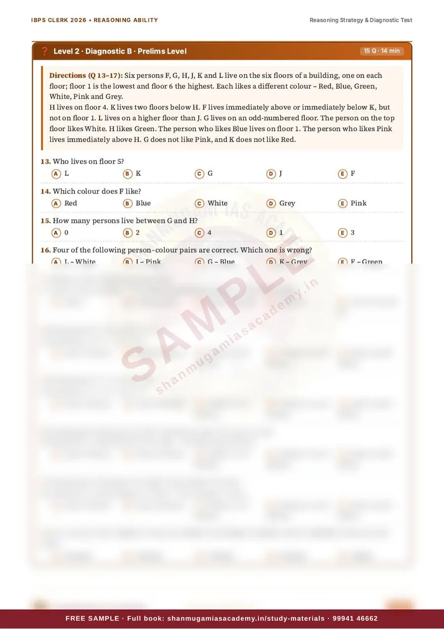 IBPS Clerk 2026 – Reasoning Ability (Prelims + Mains) – sample page 13