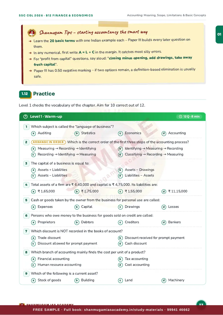 SSC CGL 2026 – General Studies – Finance & Economics (Tier II Paper III) – sample page 11