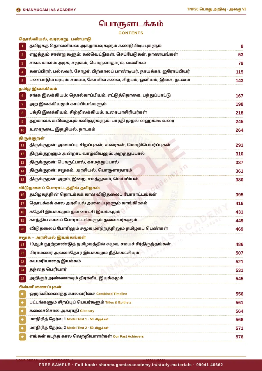 TNPSC பொது அறிவு அலகு VI — தமிழ்நாட்டின் வரலாறு, பண்பாடு, மரபு & சமூக–அரசியல் இயக்கங்கள் (முழுமையான பாடநூல்) – sample page 4