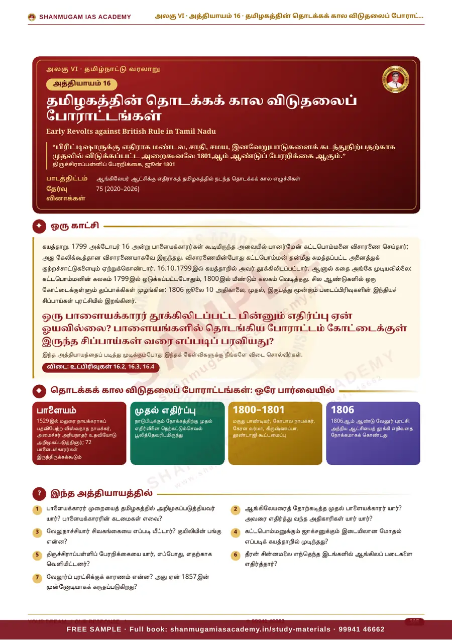 TNPSC பொது அறிவு அலகு VI — தமிழ்நாட்டின் வரலாறு, பண்பாடு, மரபு & சமூக–அரசியல் இயக்கங்கள் (முழுமையான பாடநூல்) – sample page 12