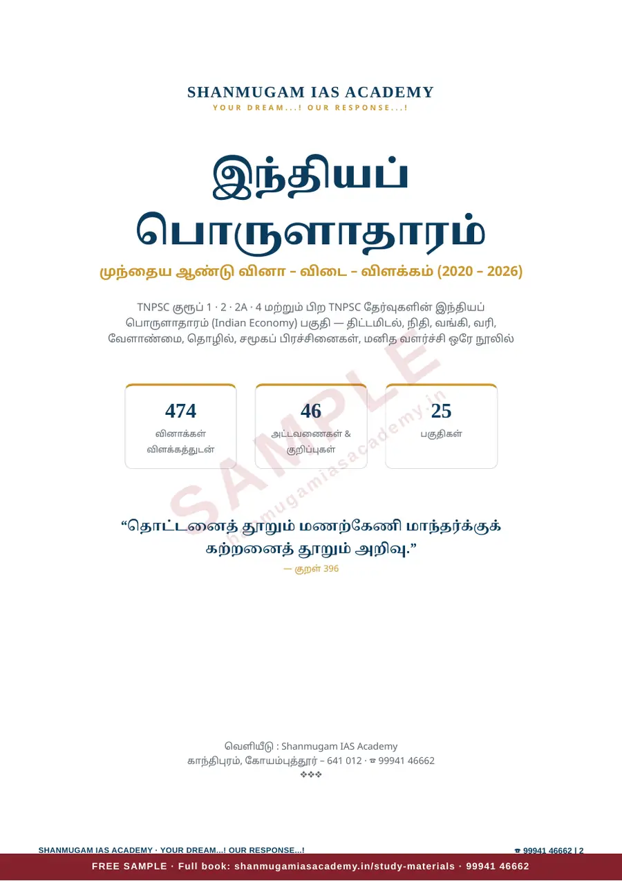 இந்தியப் பொருளாதாரம் — முந்தைய ஆண்டு வினா – விடை – விளக்கம் (2020 – 2026) – sample page 2