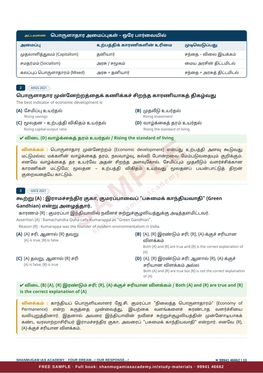 இந்தியப் பொருளாதாரம் — முந்தைய ஆண்டு வினா – விடை – விளக்கம் (2020 – 2026) – sample page 9