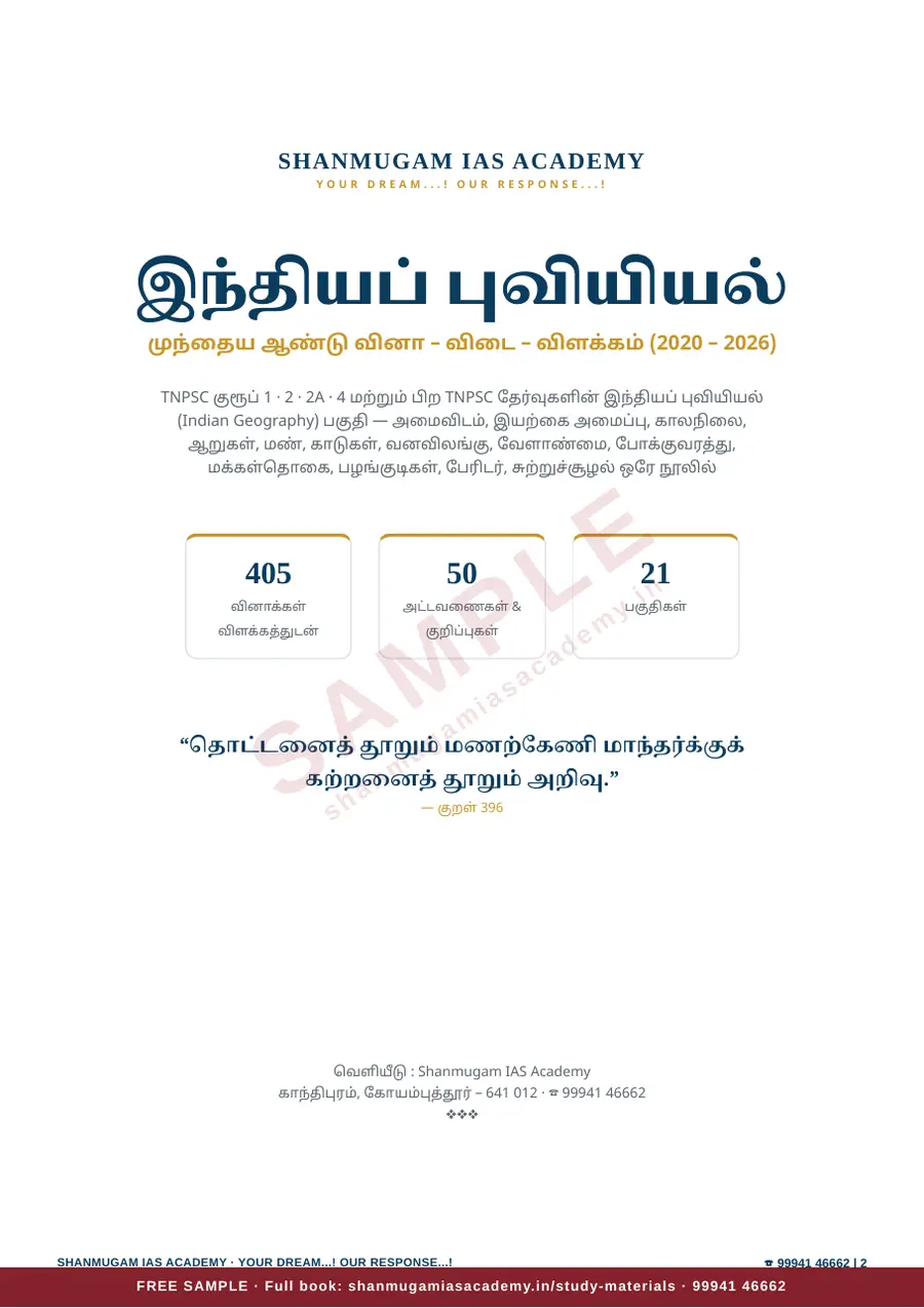 இந்தியப் புவியியல் — முந்தைய ஆண்டு வினா – விடை – விளக்கம் (2020 – 2026) – sample page 2