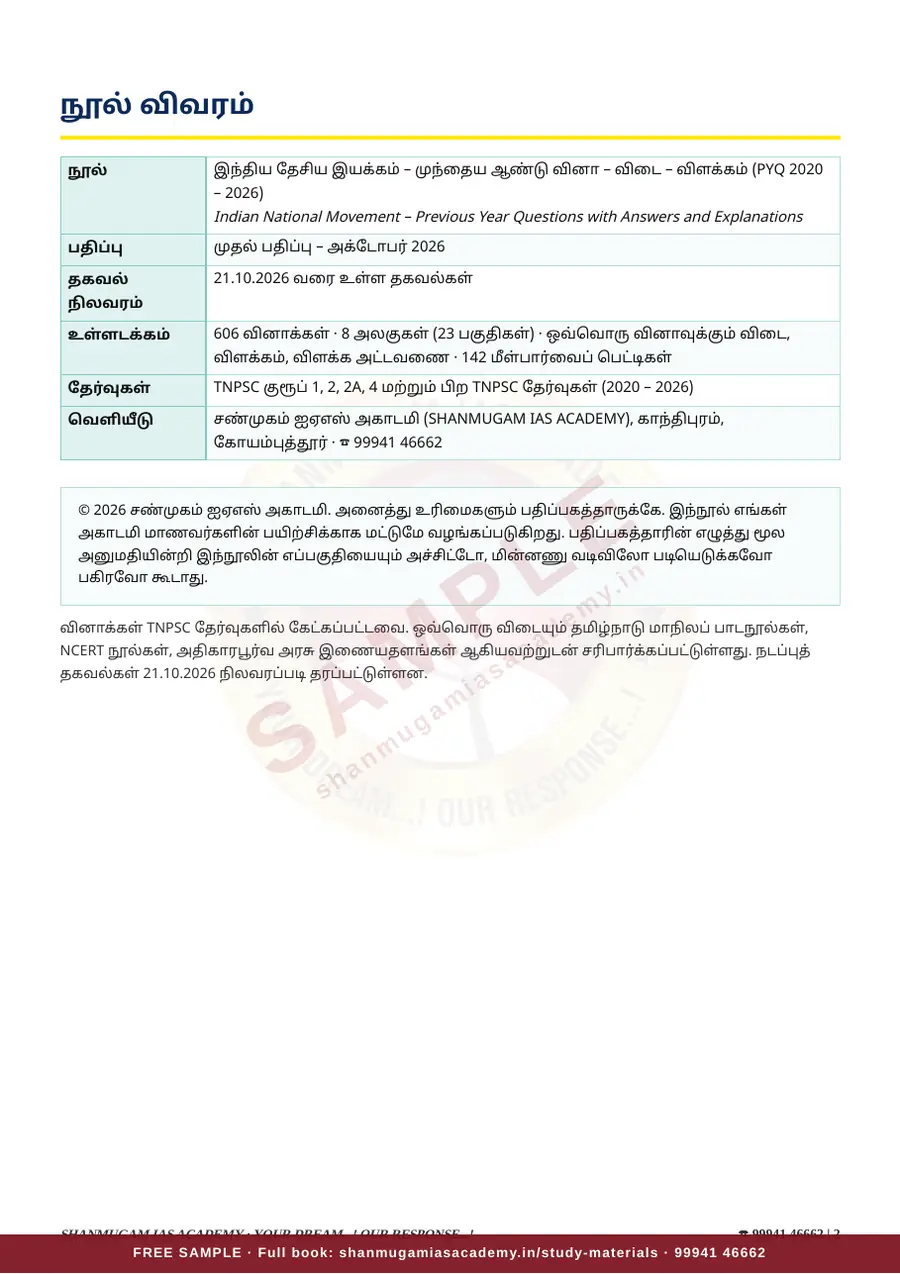 இந்திய தேசிய இயக்கம் — முந்தைய ஆண்டு வினா – விடை – விளக்கம் (2020 – 2026) – sample page 2