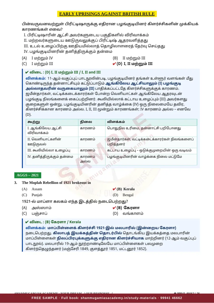 இந்திய தேசிய இயக்கம் — முந்தைய ஆண்டு வினா – விடை – விளக்கம் (2020 – 2026) – sample page 13