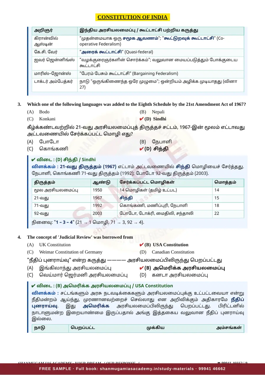 இந்திய ஆட்சியியல் — முந்தைய ஆண்டு வினா – விடை – விளக்கம் (2020 – 2026) – sample page 9