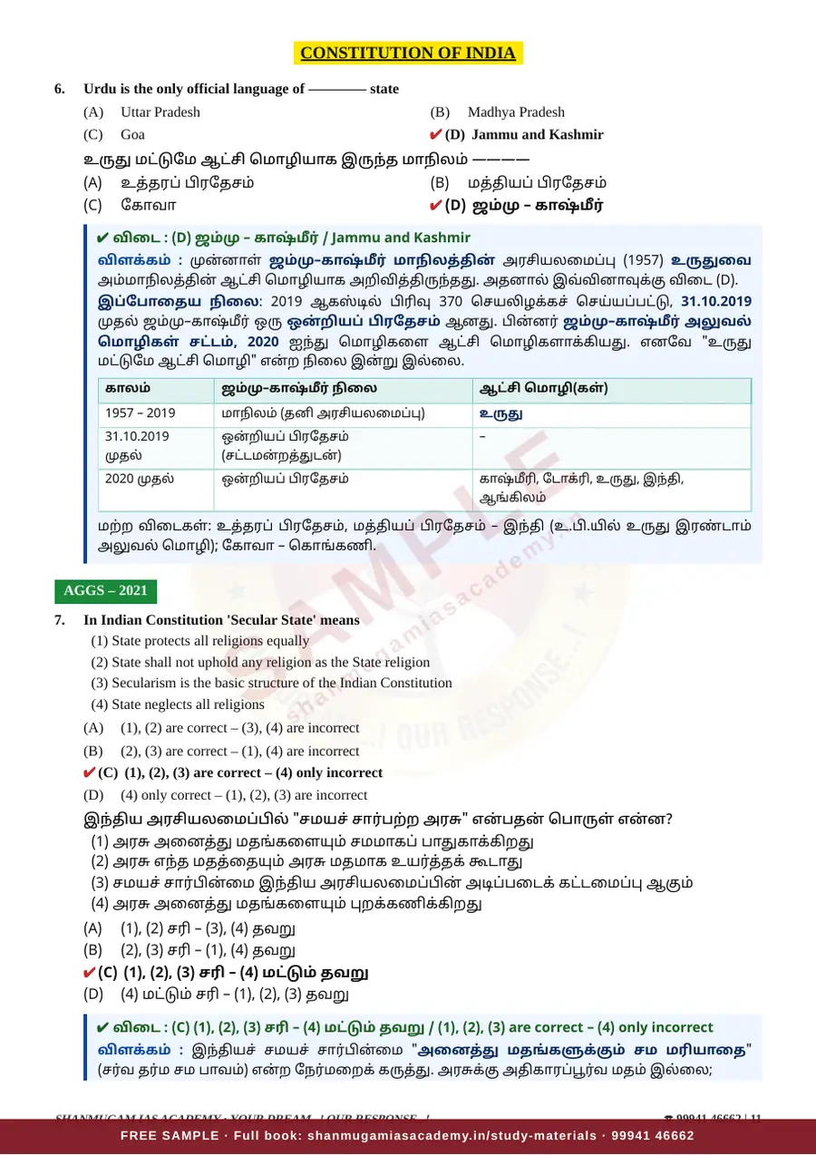 இந்திய ஆட்சியியல் — முந்தைய ஆண்டு வினா – விடை – விளக்கம் (2020 – 2026) – sample page 11