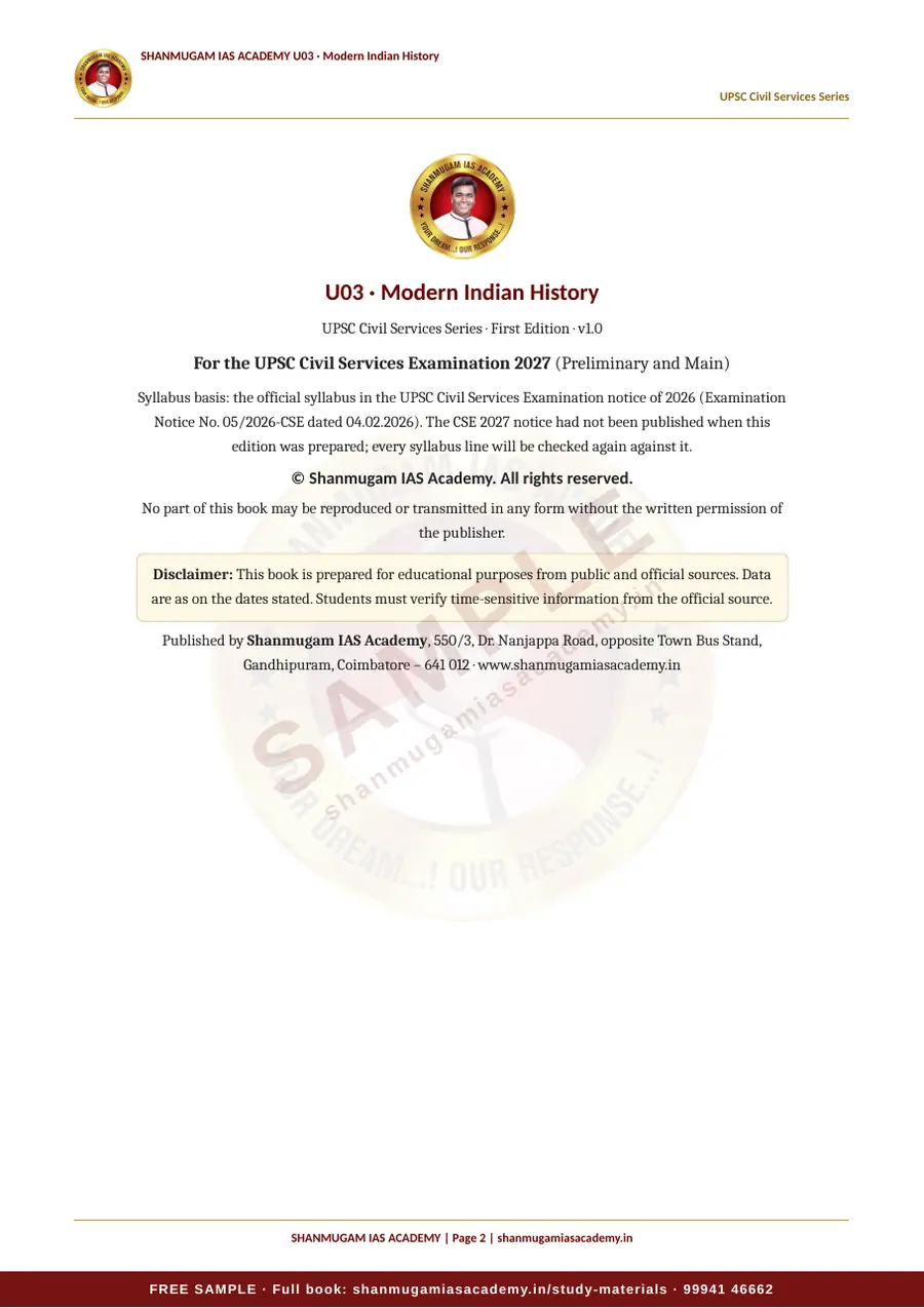 U03 · Modern Indian History – UPSC Civil Services (Prelims & Mains) – sample page 2