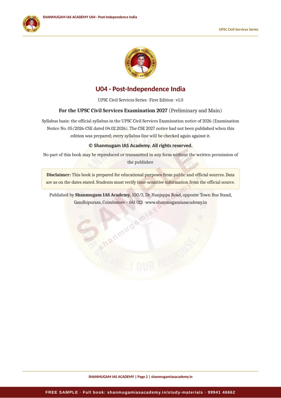 U04 · Post-Independence India – UPSC Civil Services (Prelims & Mains) – sample page 2