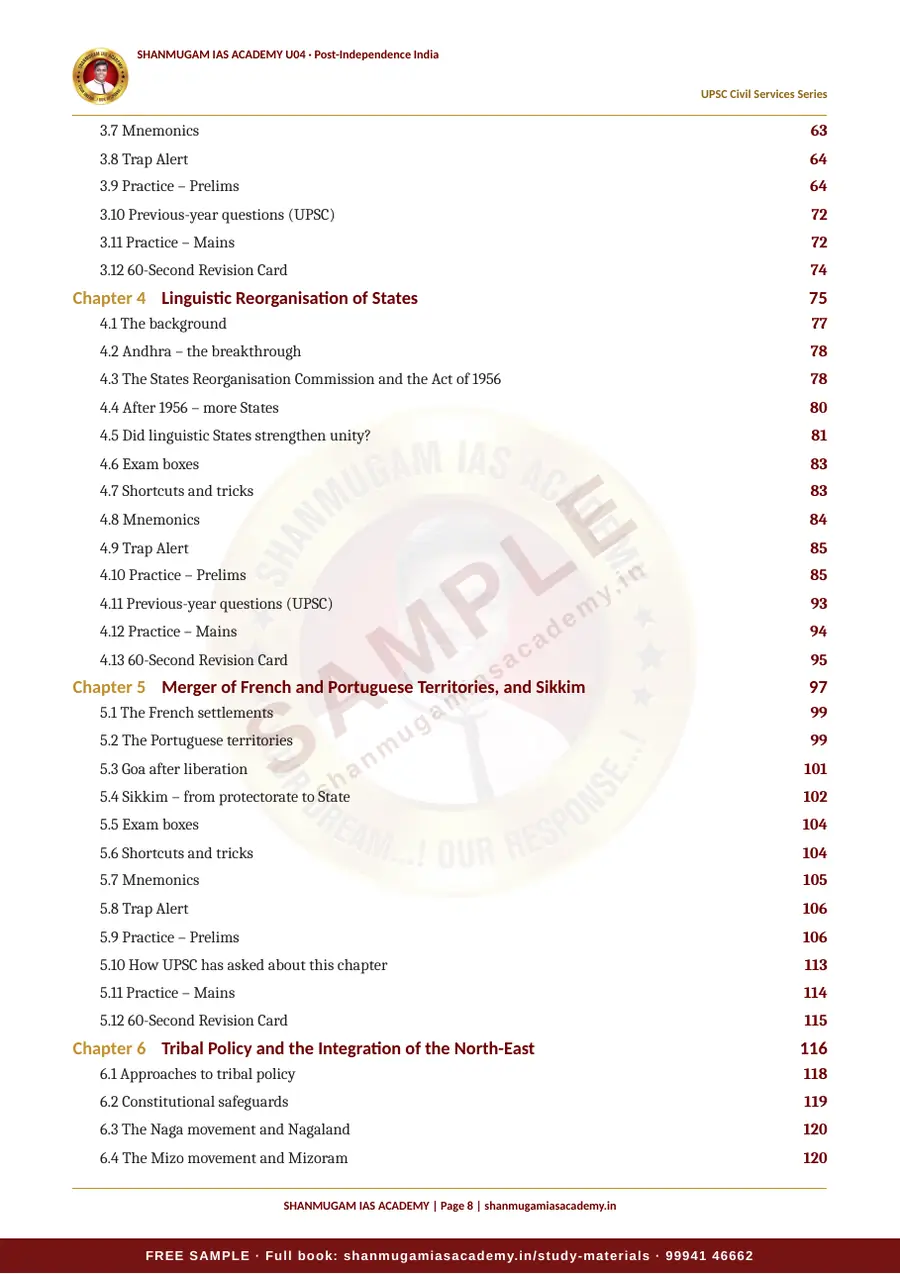 U04 · Post-Independence India – UPSC Civil Services (Prelims & Mains) – sample page 8